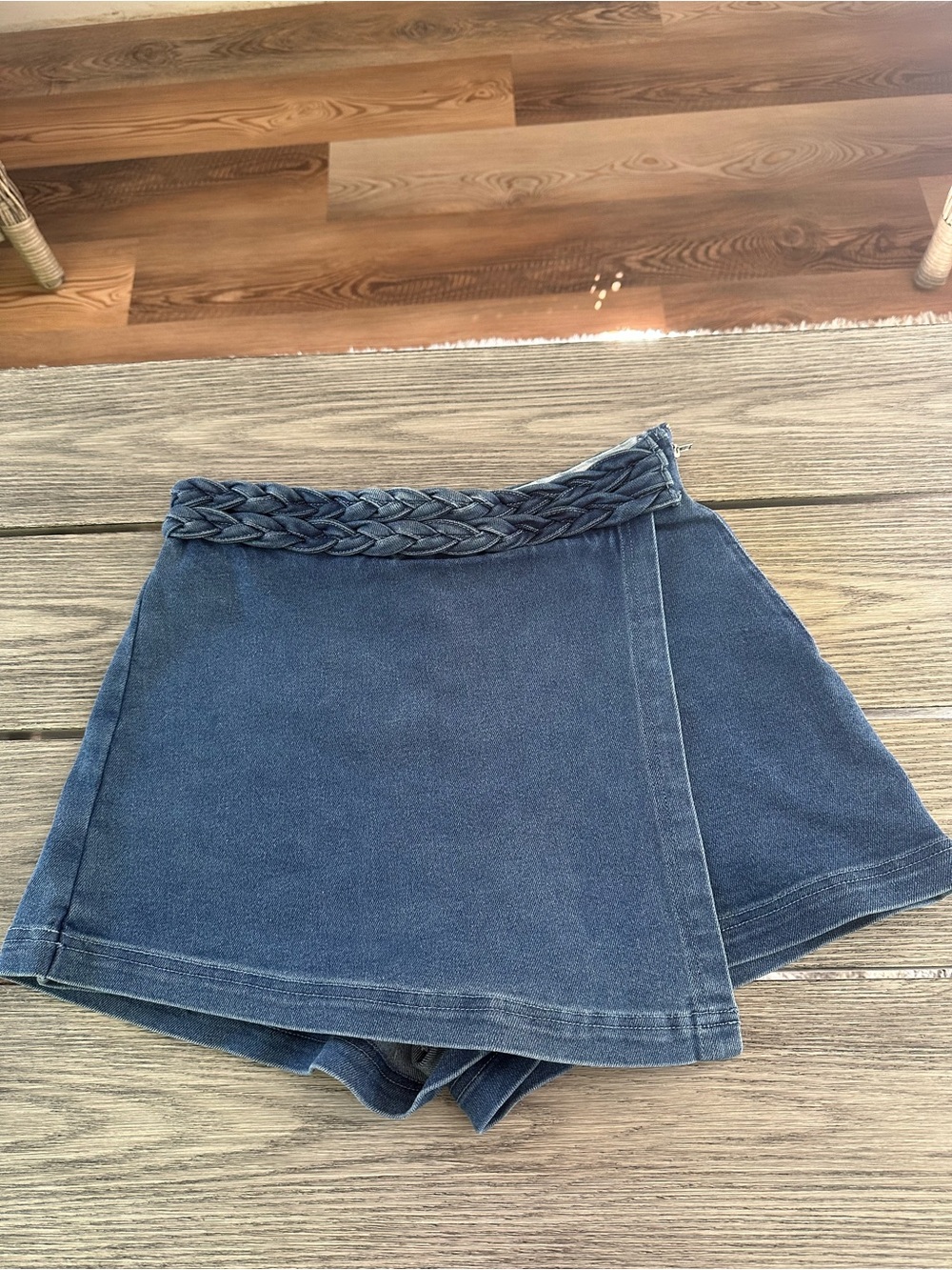 Flying Tomato Braided-Waist Denim Mini Skort - Blue